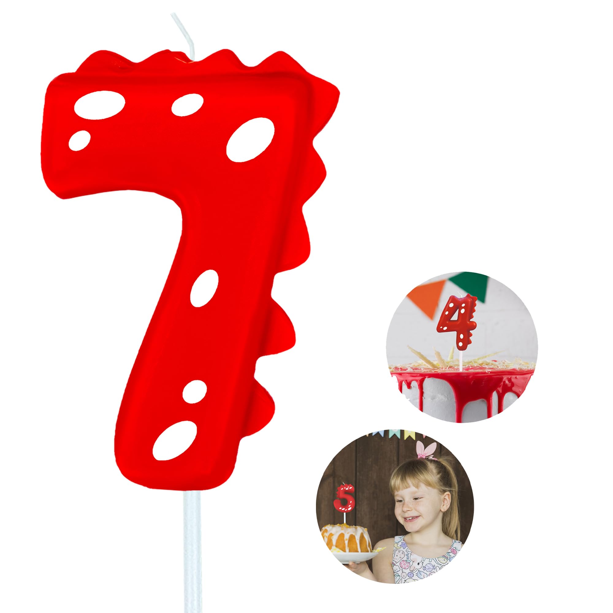Velas de cumpleaños con números (7 velas rojas) con forma de dinosaurio, velas de pastel de feliz cumpleaños para decoración de fiesta de cumpleaños de dinosaurio, reuniones temáticas