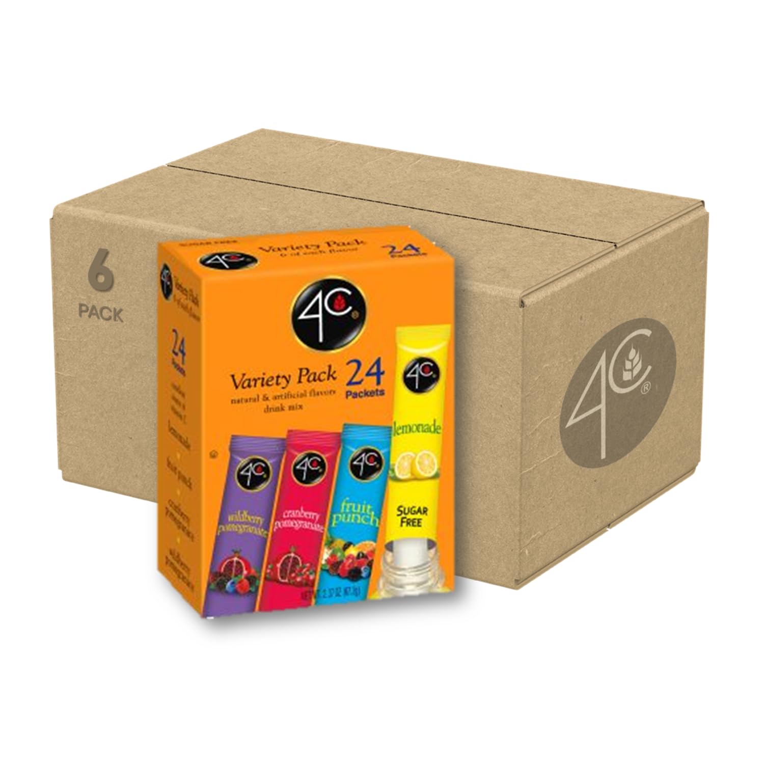 4C Powder Drink Mix Packets, Variety, 24 Count, Singles Stix On the Go, Refreshing Sugar Free Water Flavorings (2.37 Ounce (Pack of 6))