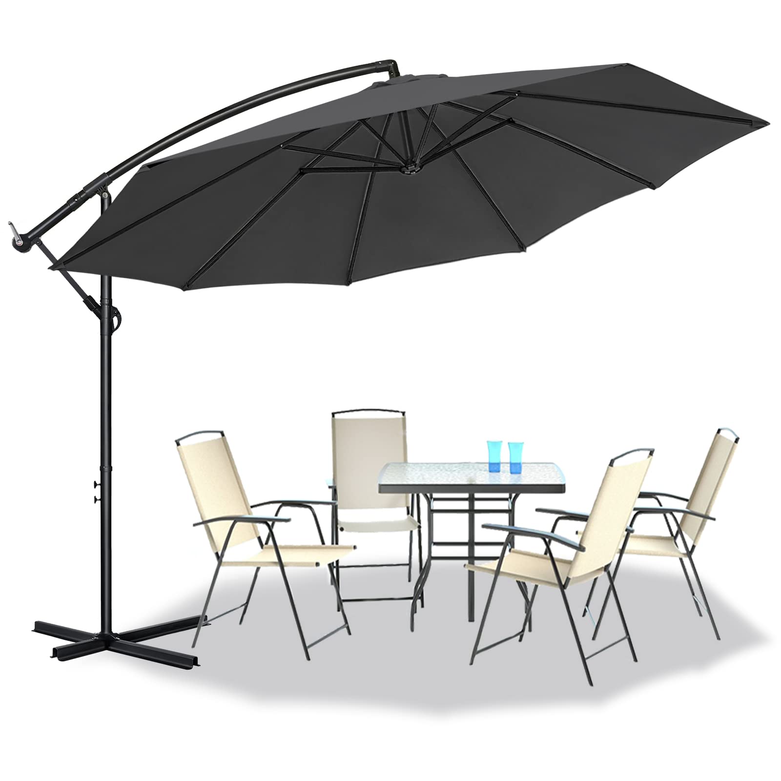 ACXIN Aluminiowy parasol przeciwsłoneczny z mechanizmem korbowym, parasol ogrodowy, balkonowy z ochroną UV 40+, do ogrodu, na balkon, taras, ciemnoszary, 350cm