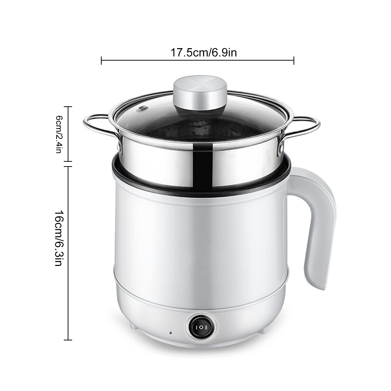 Hot Pot,1,7 l Mini Elettrico Hot Pot con Steamer, Multifunzionale Antiaderente, Elettrico Antidry, Cottura Elettrica per Mescolare Frittura/Stufato/Vapore