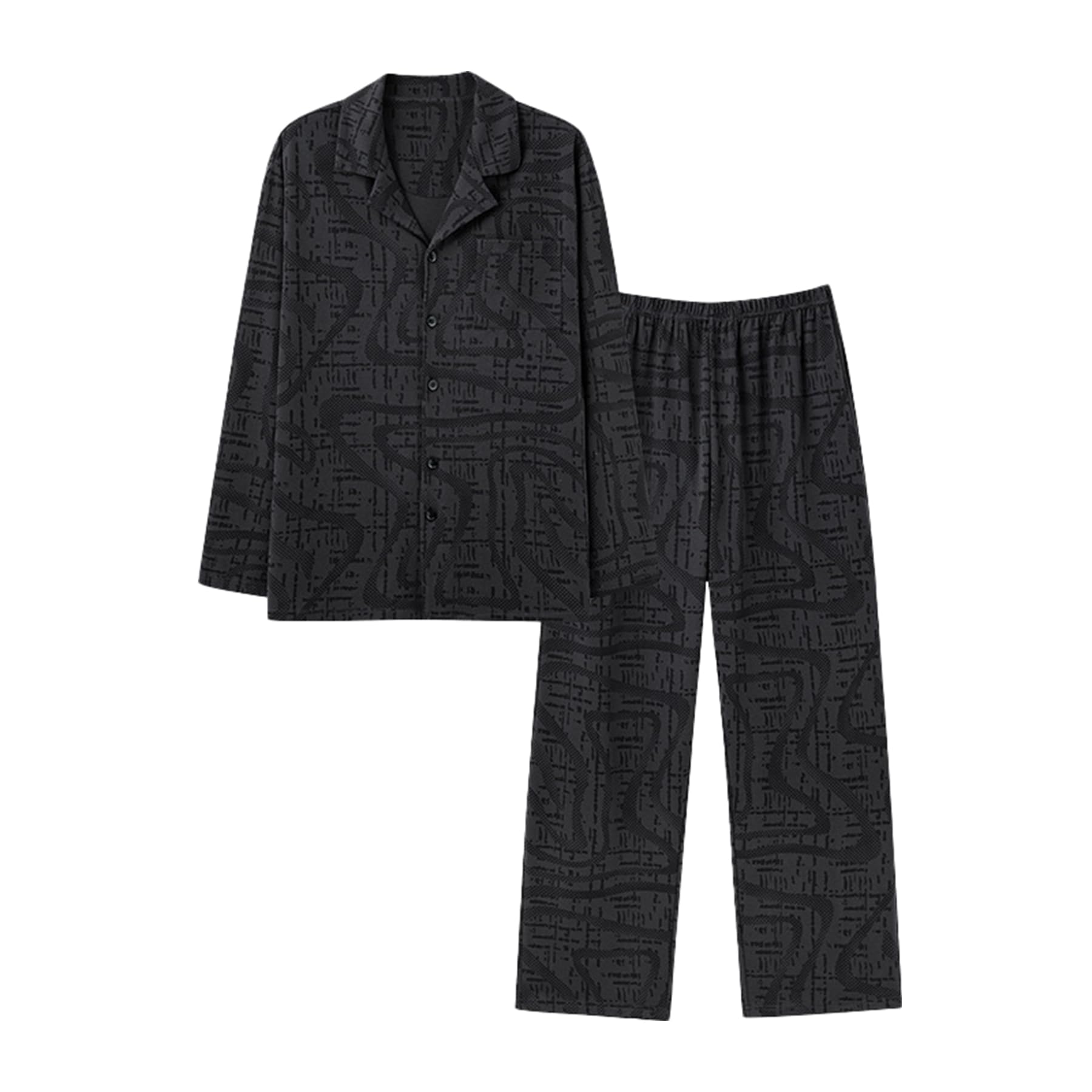 Uomo 2 Pezzi Pigiami a Maniche Lunghe Cotone Casual Homewear Autunno Inverno Pjs Modelli Cardigan Pigiama Set