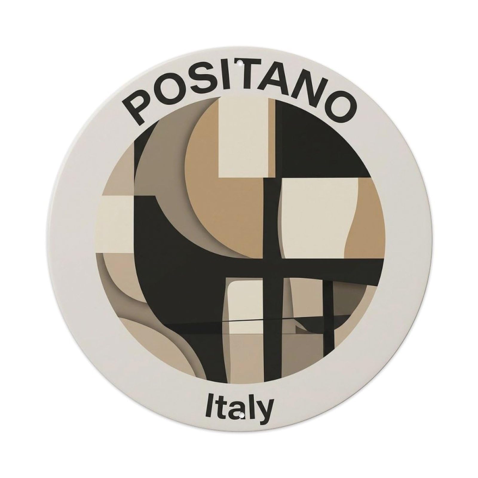 Campania Stamp Positano Coastal Mediterranean Coast Metal Tin Sign Plaque Wall Decor for Cafe, Man Cave, Club Bar, Office, Home Garden Round Metal Poster 8x8Inch