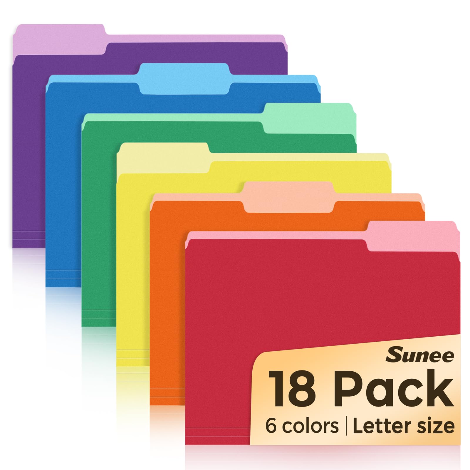 SUNEE File Folders, 18 Pack Manilla Folders 8.5 x 11, Colored Office Organization Folders