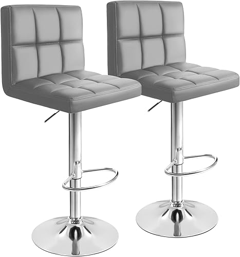 GUNJI Taburetes de bar modernos de piel sintética ajustables con respaldo sin brazos, hidráulico de altura de mostrador de cocina, juego de 2