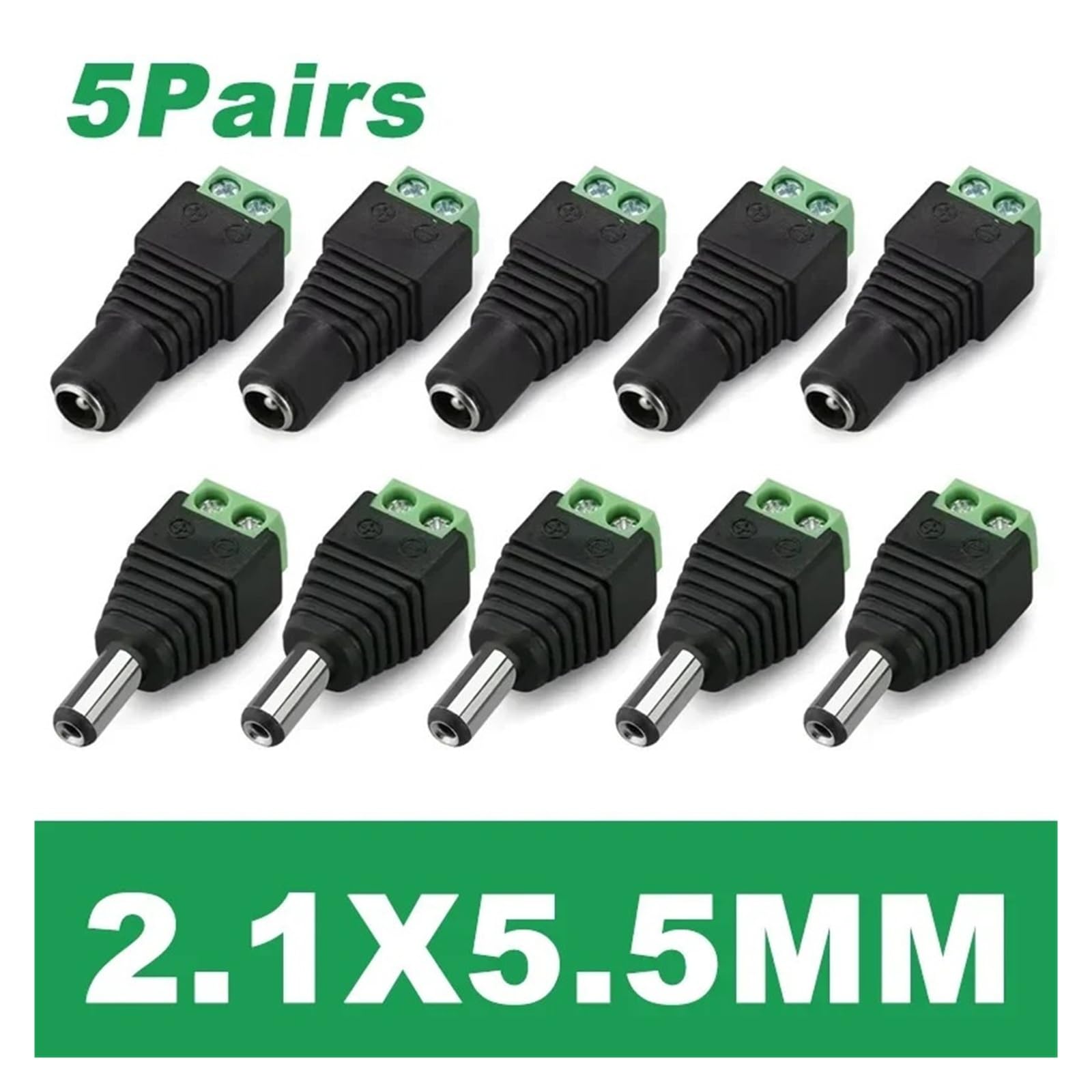 DC Power Connector 2,5 x 5,5 mm i 2,1 x 5,5 mm męskie żeńskie gniazdo jack do audio video 4/10 szt. (10 szt. 2,1 mm)