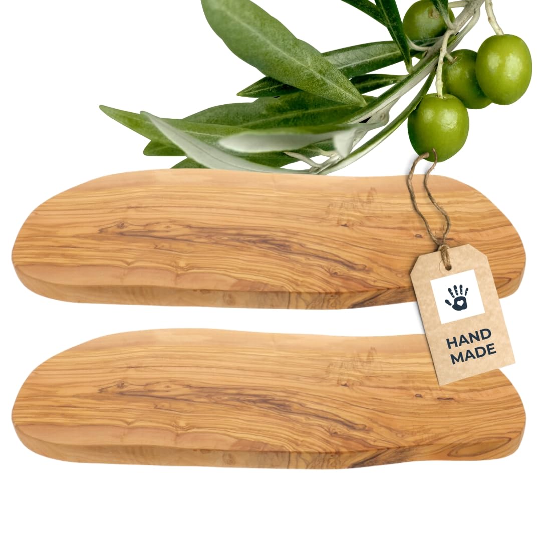 2x HOFMEISTER® Schneidebrett Olivenholz – Holzbrett mit Unikat-Maserung, klingenschonend und robust, Handarbeit – 50 x 22,5 x 1,5 cm