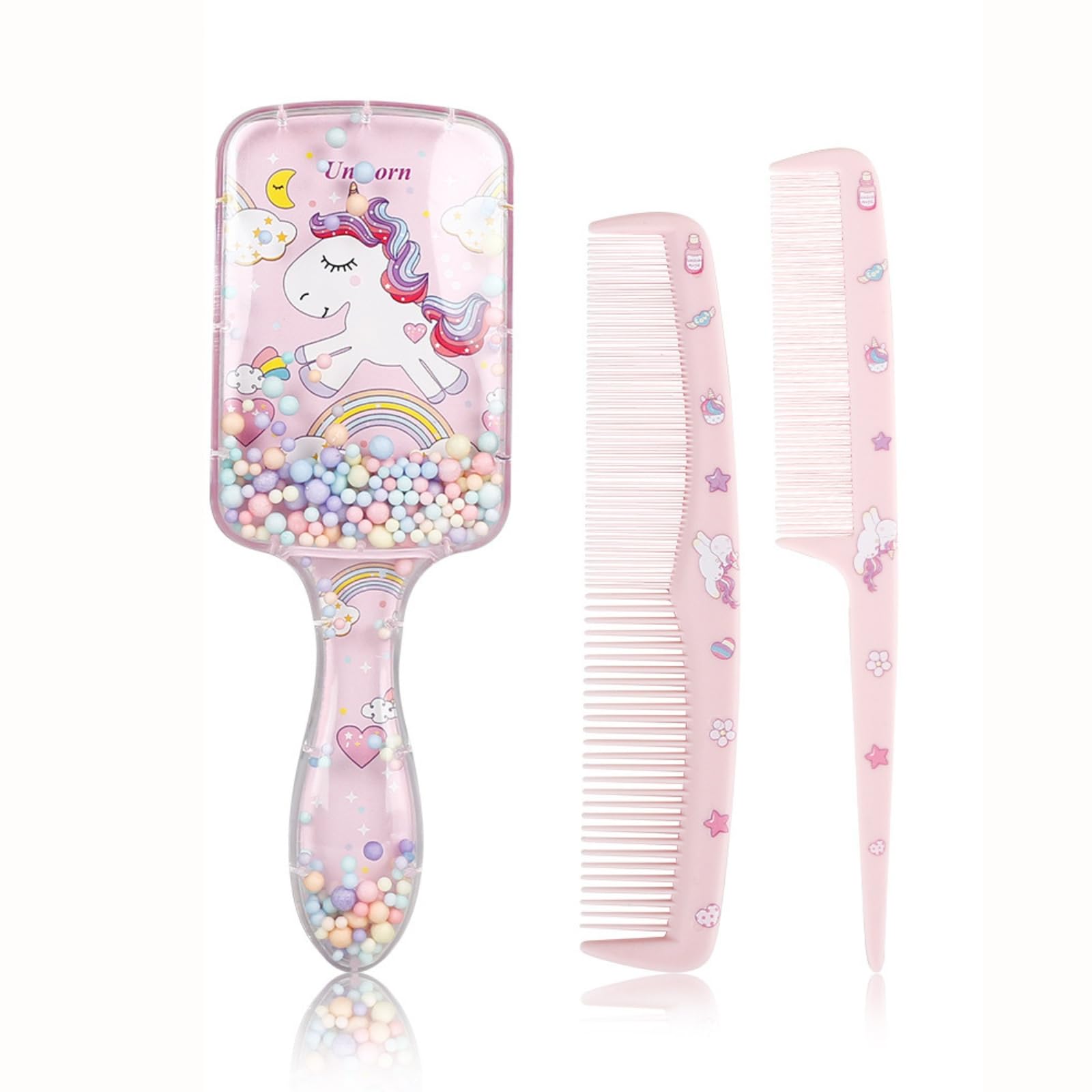 3 Pcs Hair Brush Set for Kids Girls, Paddle Comb with Tail Comb and Detangling Brush, Gentle Hair Comb for Children Styling (Pink-Rectangle)-image-29