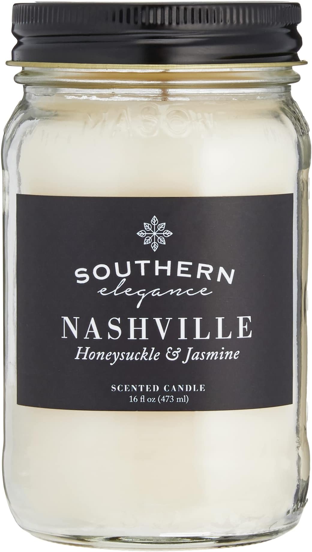 Southern EleganceNashville: Honeysuckle and Jasmine Scented Candle | 16 oz Mason jar | Handcrafted in the USA | Highly Scented | Vegan Soy Blend |Slow Burning & Long Lasting