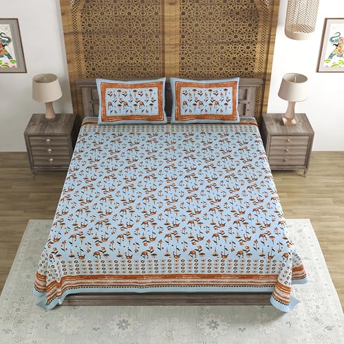 Image of BLOCKS OF INDIA Hand Block Printed 200 TC Cotton Super King Size Bedsheet(106 x 106) | Pack of 1, Batik Grey