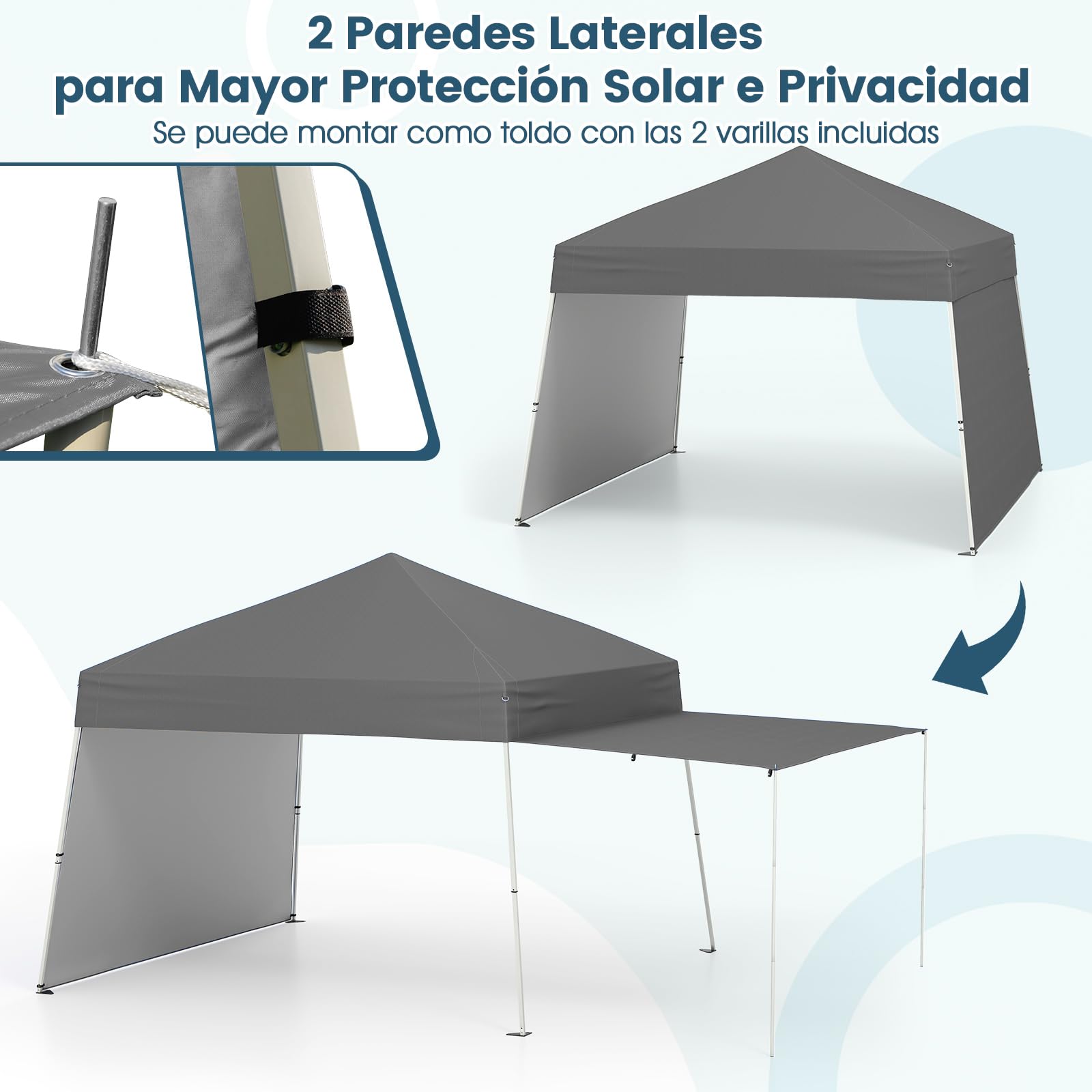 COSTWAY Carpa Plegable 4,3x2,8m, Pop-up, 2 Paredes Laterales Convertibles en Toldo, Cenador para Jardin, Bolsa, Altura Ajustable, Pergola Pabellón Gazebo Plegable Jardin Fiesta Exterior (Gris)