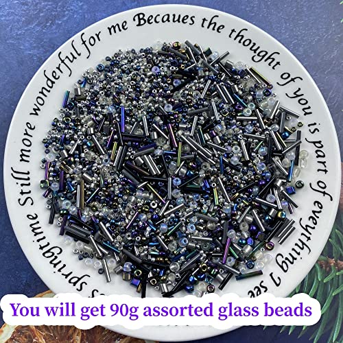 90G Mix Glass Seed Beads Tube Beads Bugle Beads,3000Pcs Glass Bulk Spacer Beads Multi Size 1.5-4.5Mm Glass Beads Kit For Jewelry Making Diy Craft Bracelets Necklace Earring Making (Gun Black Series) #TOP1