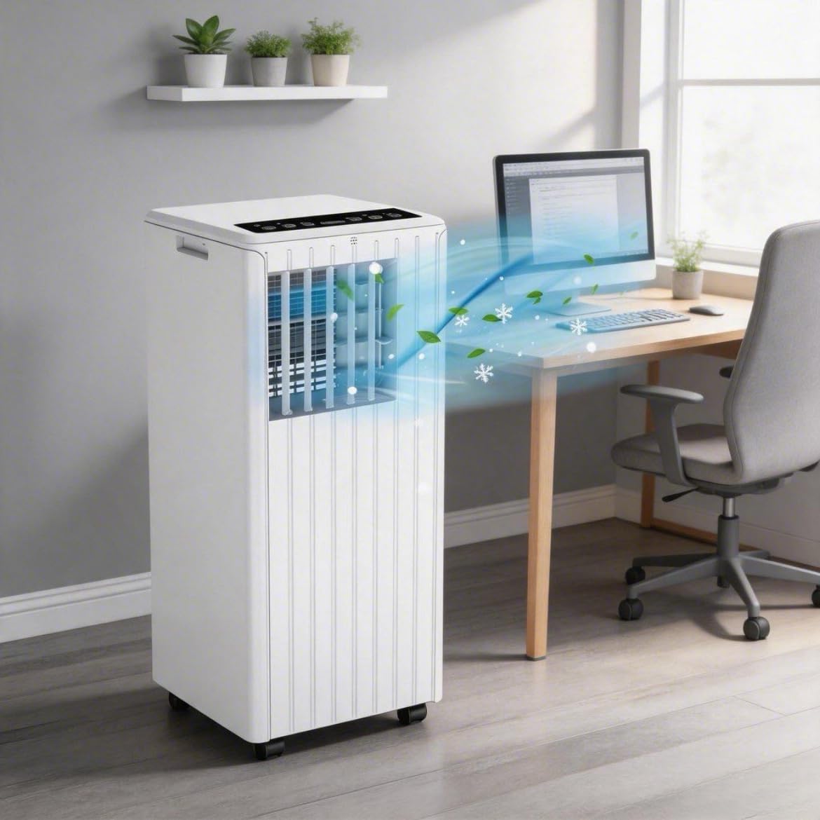 Rbfgyiop White 7000 Btu Portable Air Conditioner 4-In-1, Ac Unit Cooling, Dehumidifier, Fan & Sleep Mode, Dual Window Venting Kit, Energy Class A, Remote, 24H Timer, 3 Speeds – Covers 376 Sq Ft