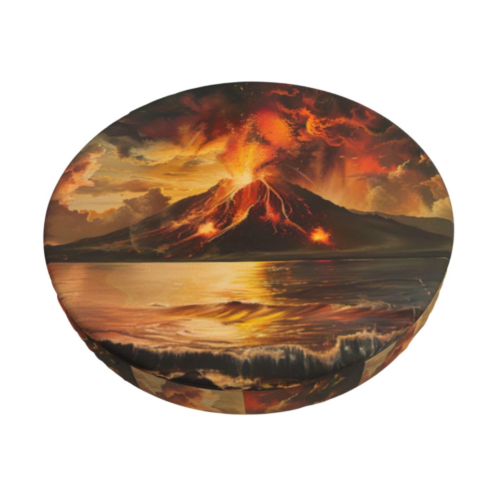 GUCHENP Volcano Print Round Bar Chair Cushion Cover,Washable Chair Protector For Indoor Home Furniture Decor
