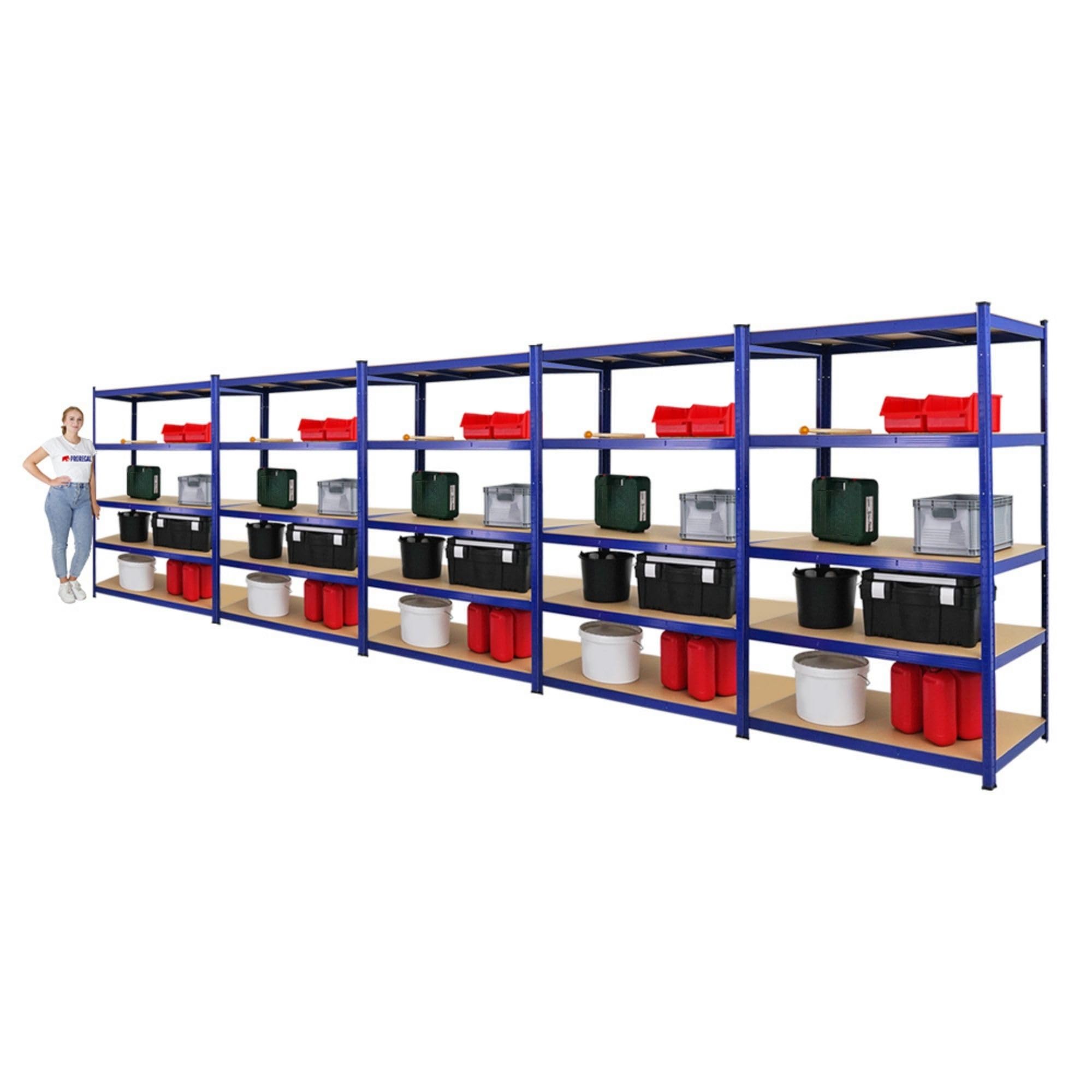 PROREGAL Mega Deal5x Étagère Robuste Taurus | HxLxP 180x120x60cm | Charge Totale 175kg | Bleu | de Cave, Enfichable et de Garage