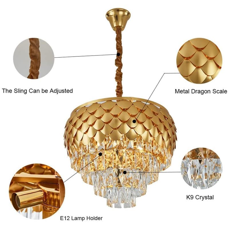 Image of SUANI Pineapple Chandelier Full Golden Italian K9 Glass Crystal Decorative Premium Luxury Exquisite Design Chandelier Ceiling Lamp | Chandelier Lamp | Pineapple Chandelier | Golden, Round, (500) mm