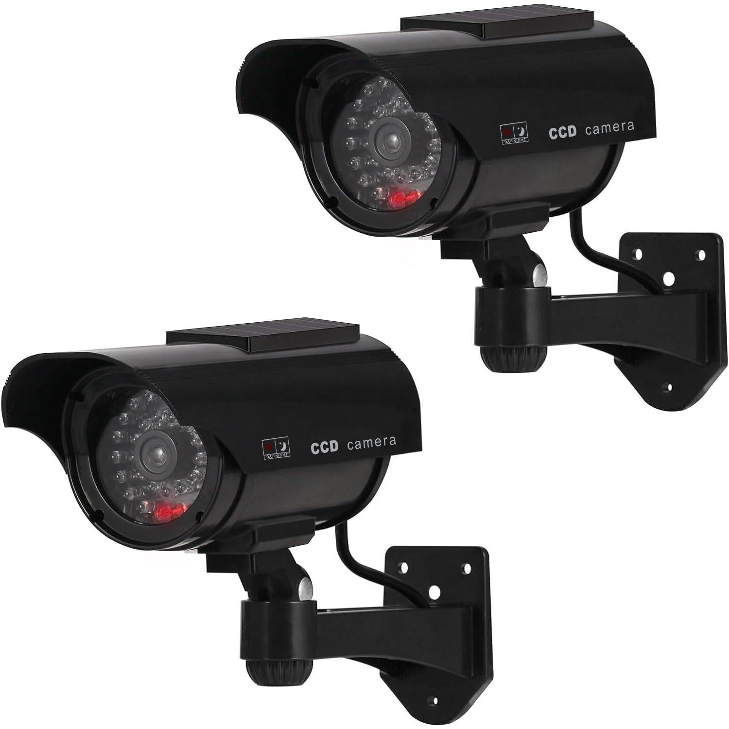 ERWEY 2 pièces Caméra Solaire LED Flash caméra virtuelle, caméra de sécurité Solaire CCTV analogique Surveillance virtuelle caméra de sécurité, Noir