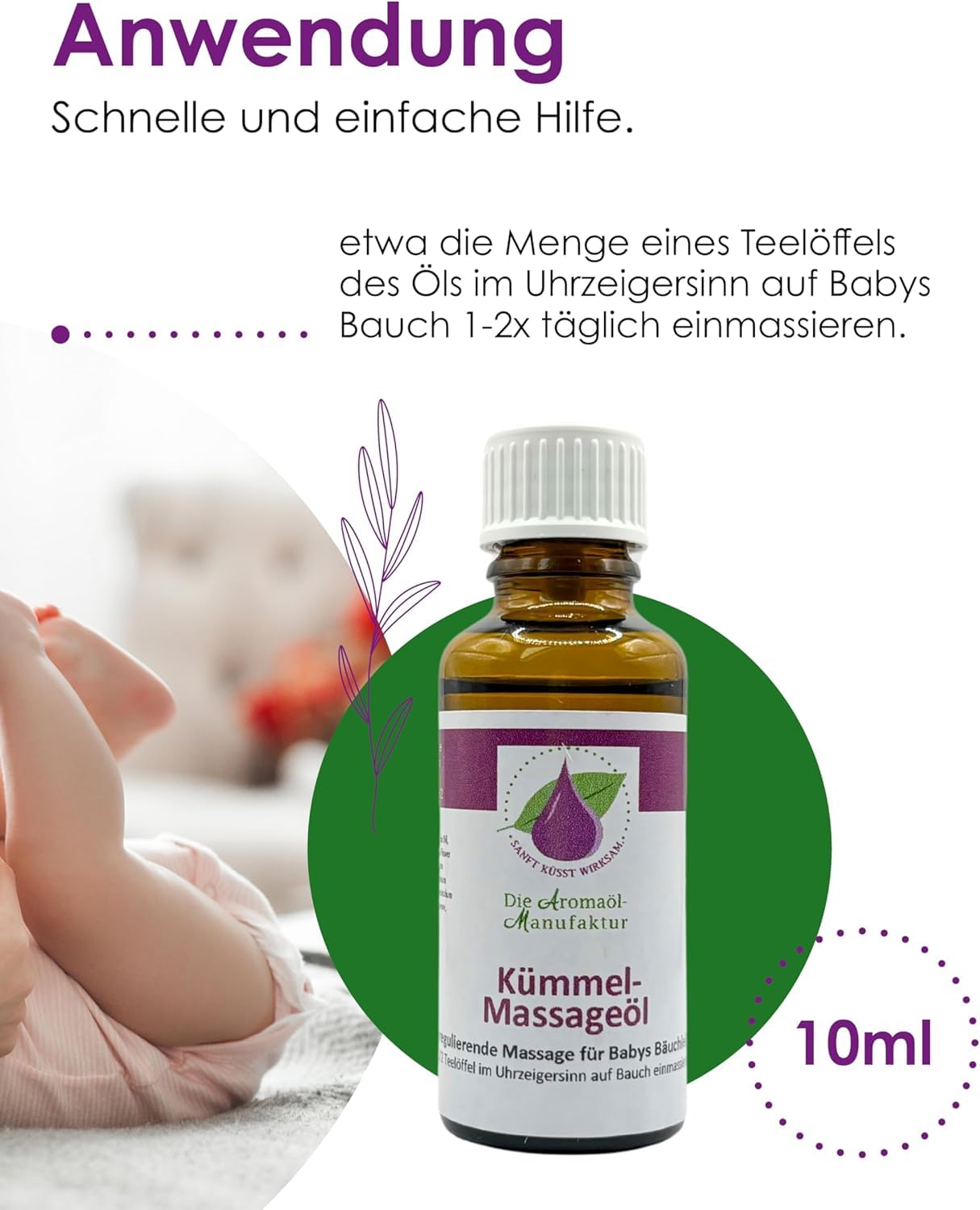 Die Aromaölmanufaktur Cummel Massage Oil for Babies 10 ml - Soothing Baby Belly Massage with 100% Natural Ingredients, Baby Oil - Image 3