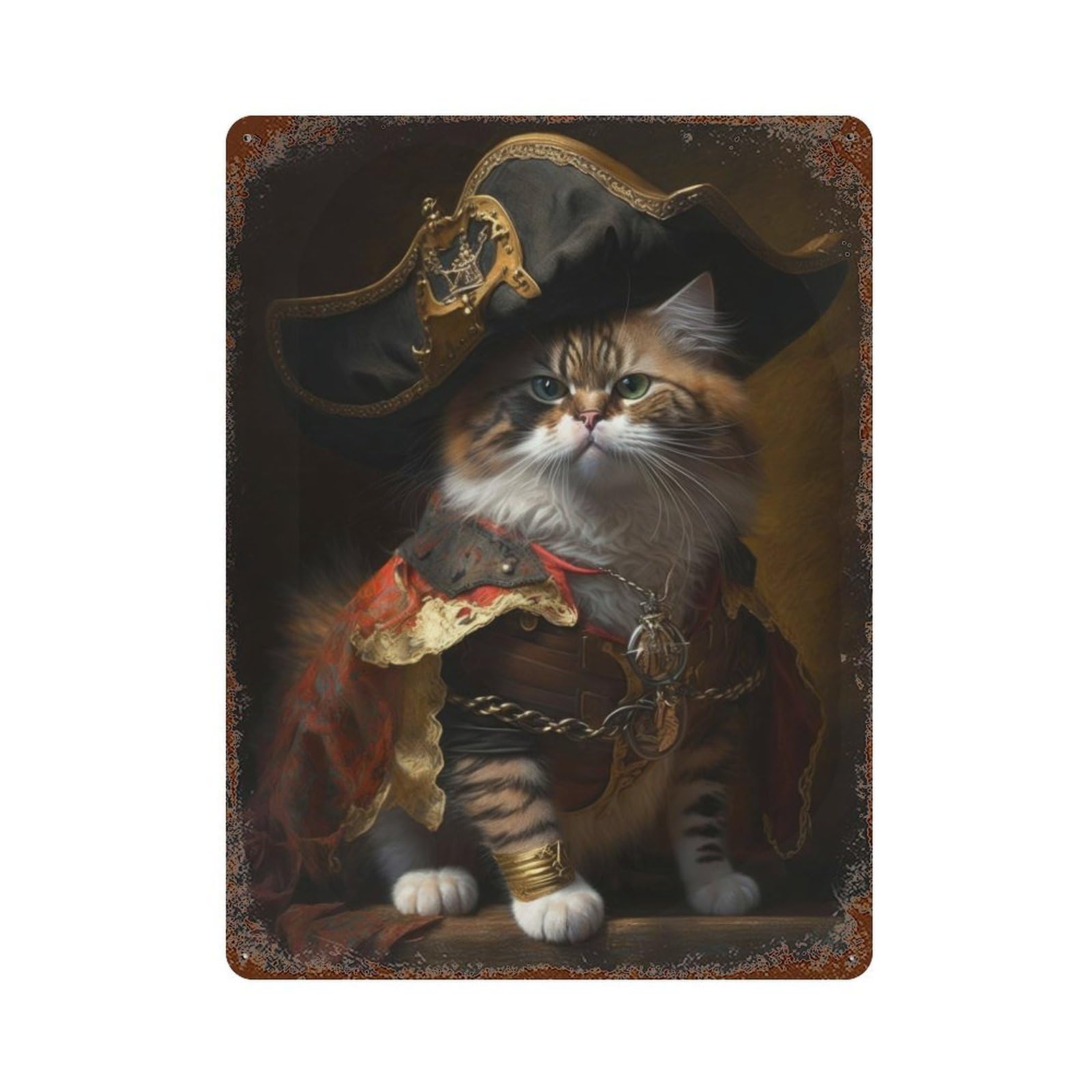 Pirate Cat 15.7"x11.8" Retro Metal Sign, Industrial Home Decor for Basement, Hobby Room And Garage Decor