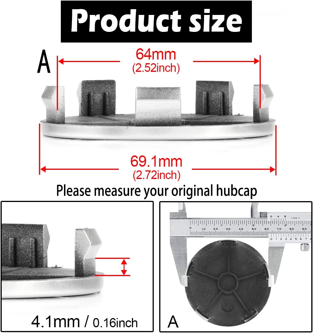 4Pcs 68mm(2.7inch) Wheel Center Caps for BMW 1 3 5 6 7 X Z Series Wheel Rim Replacement 36136783536 Hub Cap, (Silver, Out 68mm, Inner 65mm)