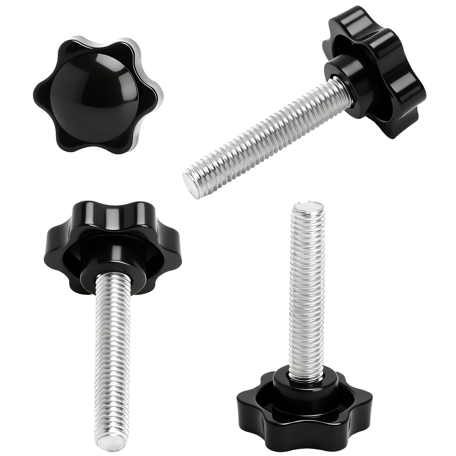 4 viti con impugnatura a stella M8 x 40, diametro 32 mm, dado a stella M8, vite a testa zigrinata M8, colore nero, a mano, senza attrezzi per ingegneria meccanica, montaggio di mobili fai da te