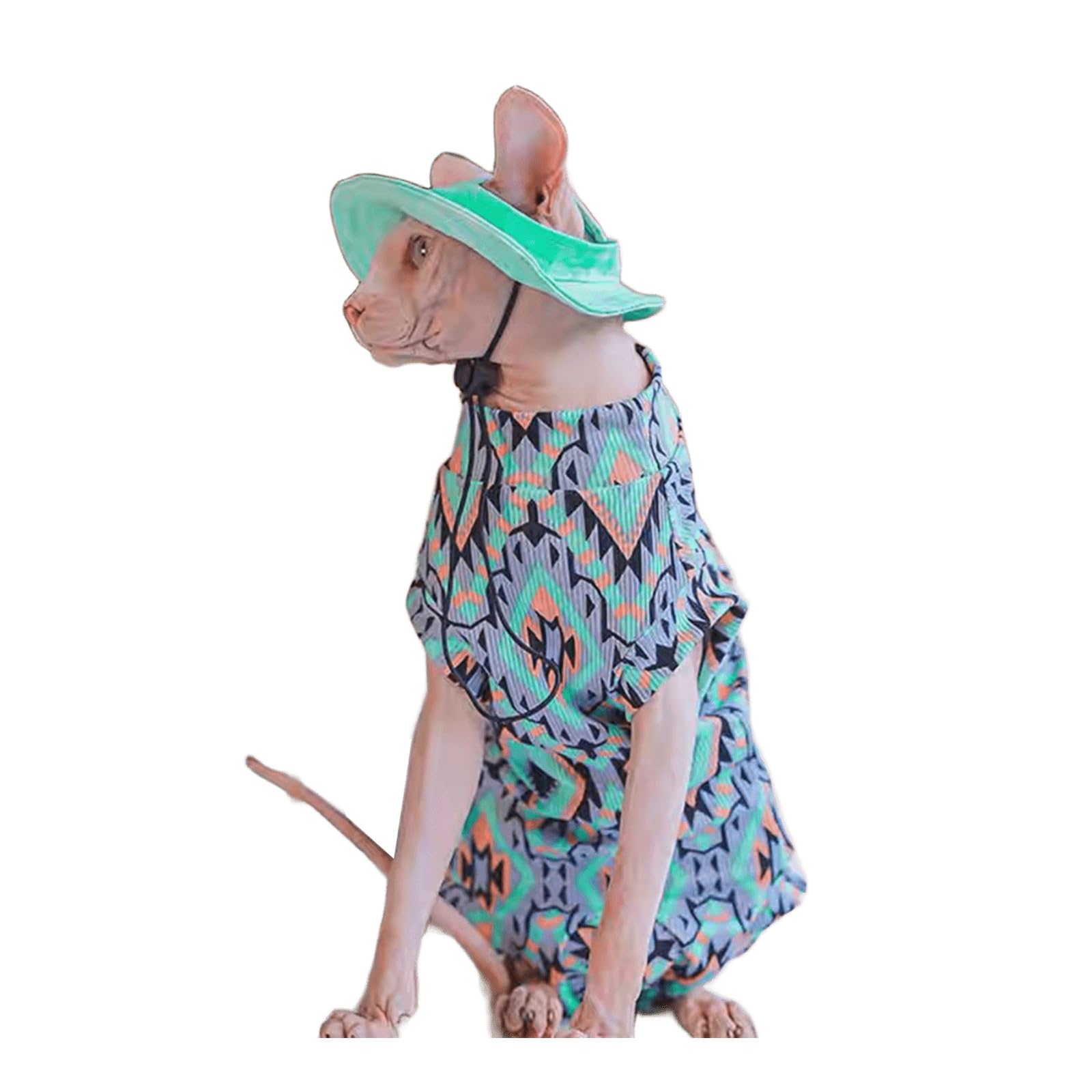 UOSIA Sphynx Cat Shirt Sun Hat Set Cute Soft Stretchy Summer Hairless Cat Vest Clothes Breathable UPF Sun Protection Onesie For Kitten Devon Rex L+