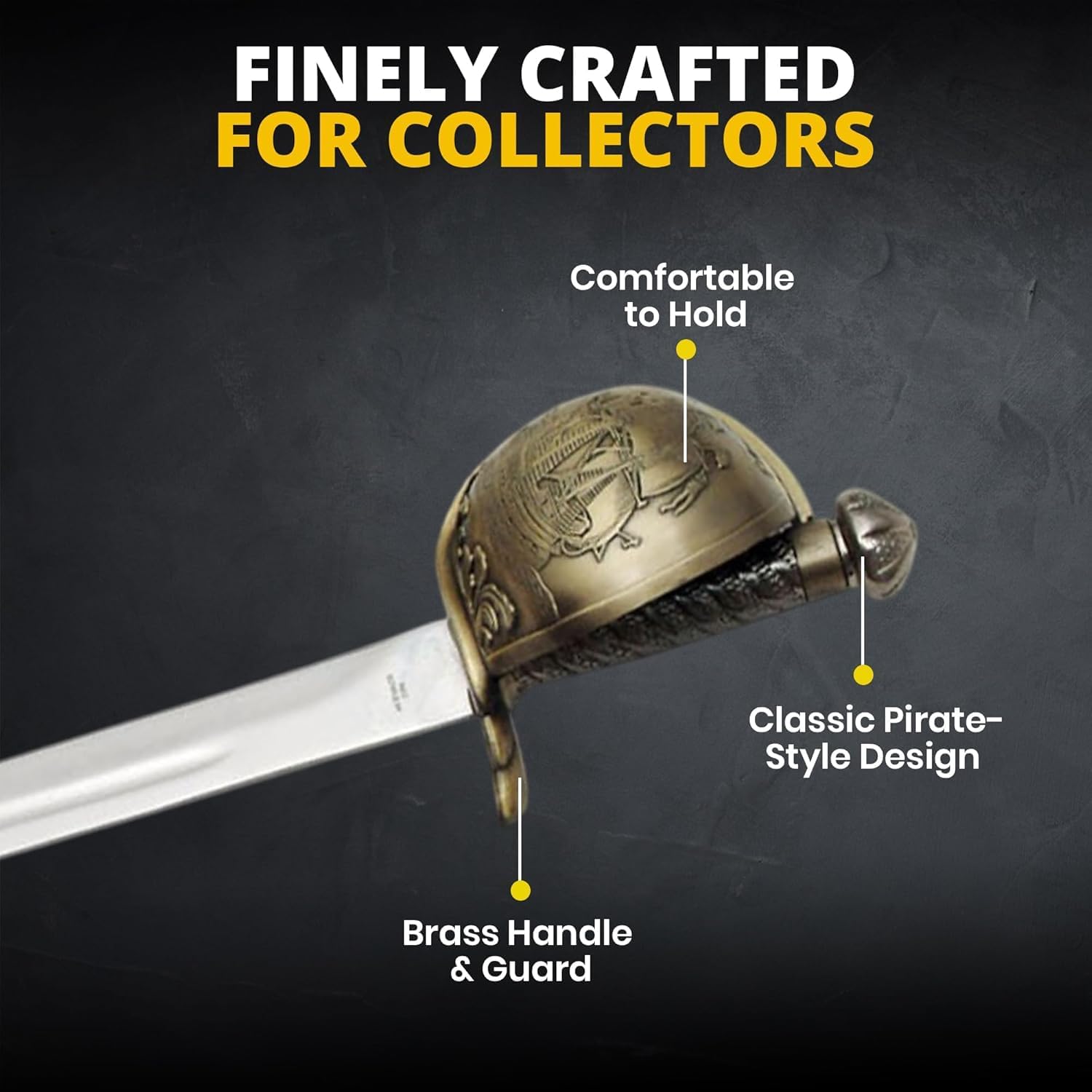 SZCO Supplies 29.5” Pirate Cutlass Sword - Real Swords for Adults with Stainless Steel Blade, Brass Hand Guard and Hardshell Scabbard for LARP and Collectors