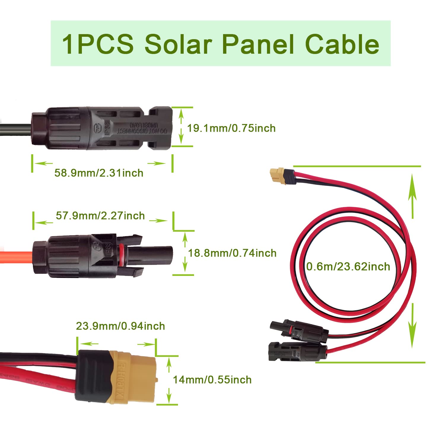 Câble de charge solaire Adaptateur de panneau solaire mâle vers XT60 mâle Câble solaire pour River Pro MAX Powerstation 757 Powerhouse et EF DELTA 2 Powerhouse Solar Generator（12 AWG 60CM）