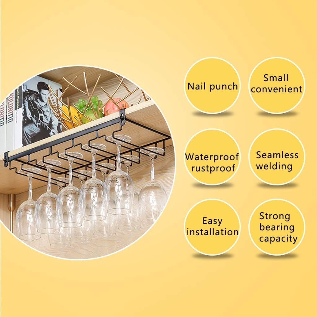 Wall Mounted Wine Rack with Glass Holder - No Need to Nail Horizontal Floating Hanging Shelf - Metal Bar Stemware Racks for 14 Glasses