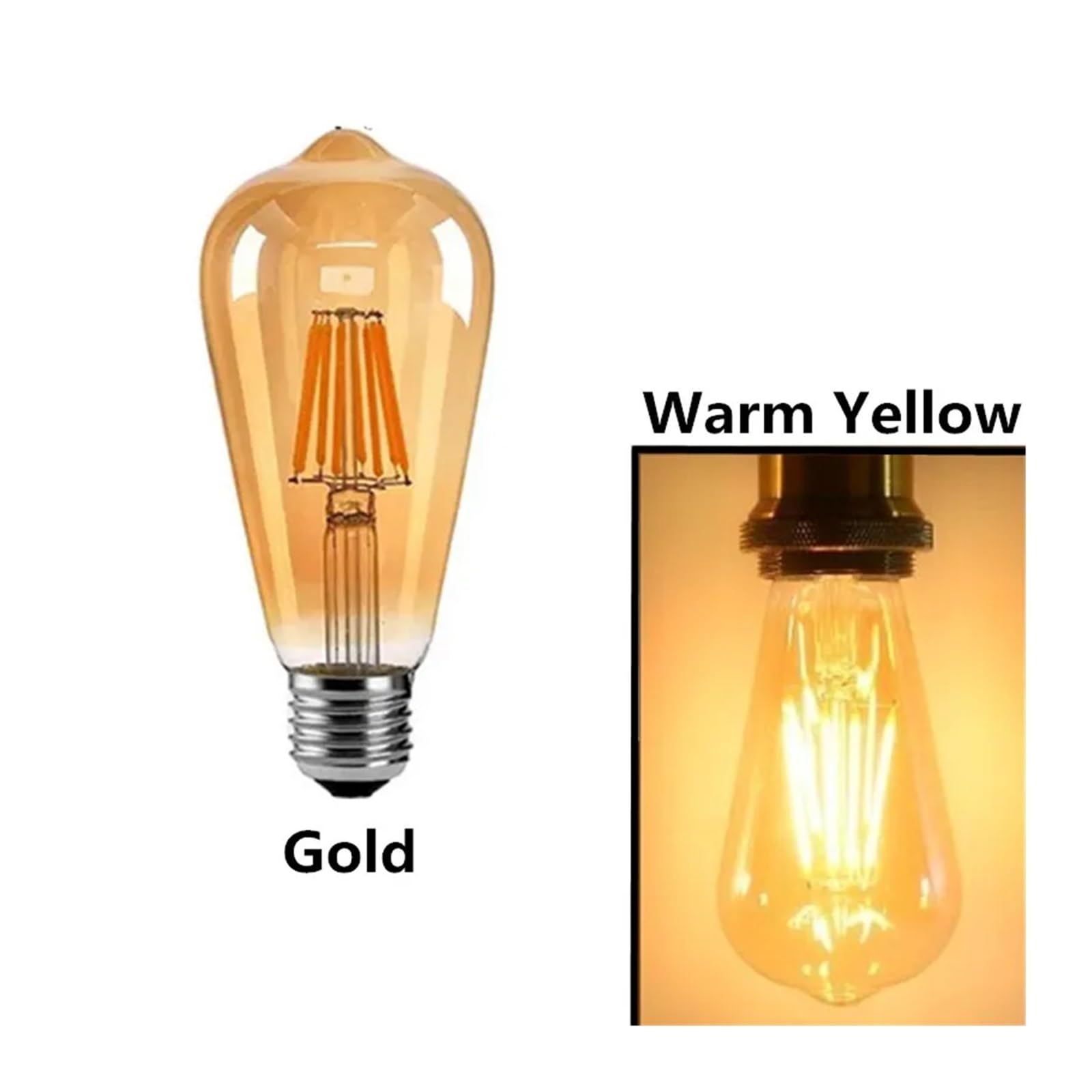 6 sztuk LED ST64 2W 4W 6W 8W DC 220V 110V możliwość przyciemniania złota żarówka z żarnikiem E27 B22 światło Vintage lampa edisona retro złoty wygląd szkła (Size : Warm white, Material : YES_8W 220V