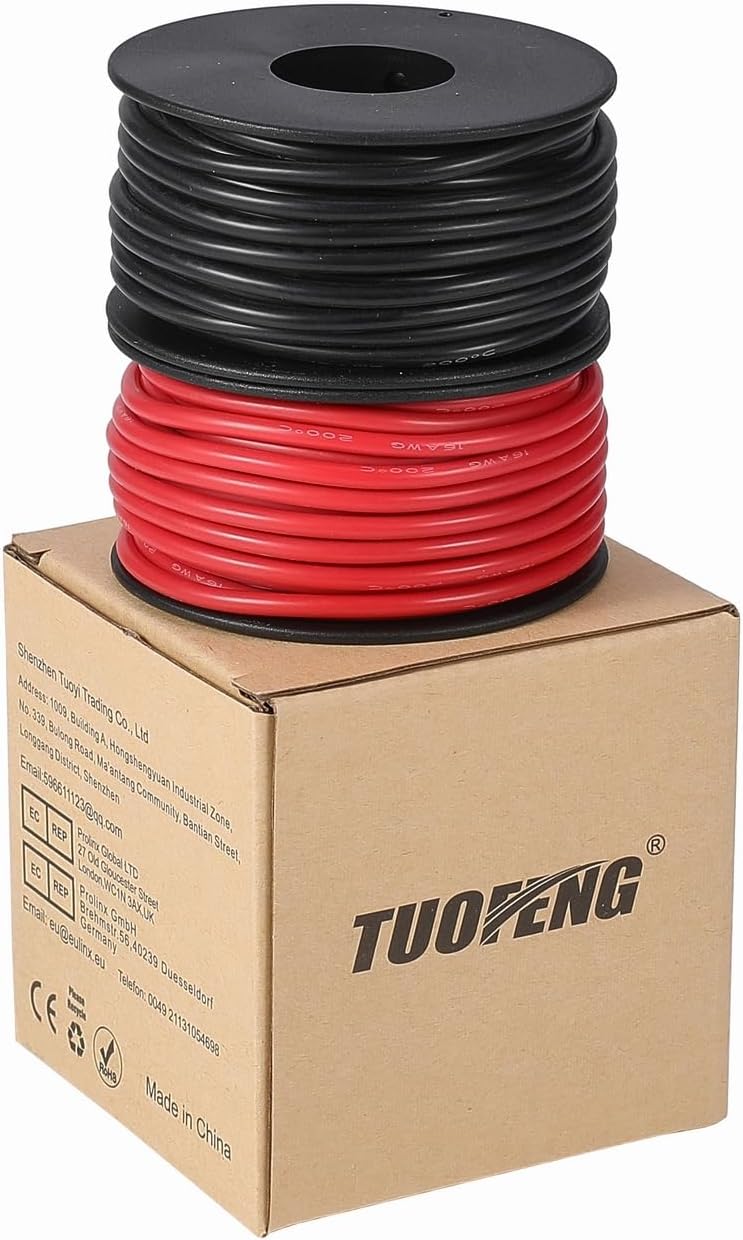 TUOFENG 16 awg Electronic Wire,66 Feet Silicone Wire Flexible Tinned Copper Wire High Temperature Resistance 2 Separated Wires 33 ft Black and 33 ft Red Stranded Wire