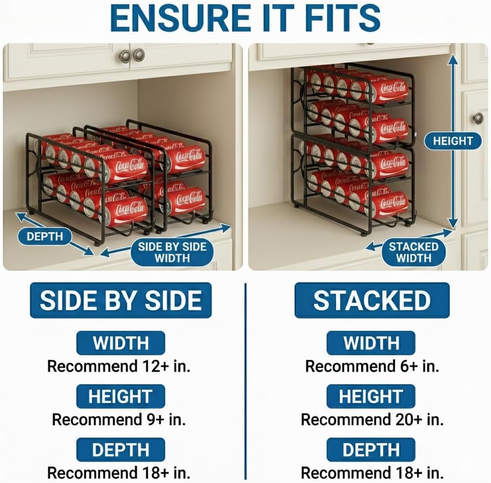 Soda Can Organizer Storage Rack, 2 Pack Stackable Beverage Soda Can Dispenser Organizer Holder for Refrigerator, Cabinet, Pantry (Black) - Image 4