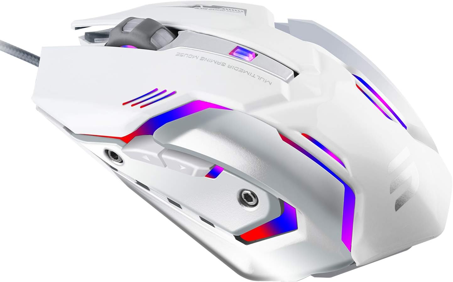LINGYI Gaming mouse, 6 Programmable Buttons, 4 Adjustable DPI Levels, 4 Circular & Breathing LED Light, Used for games and office[ white]
