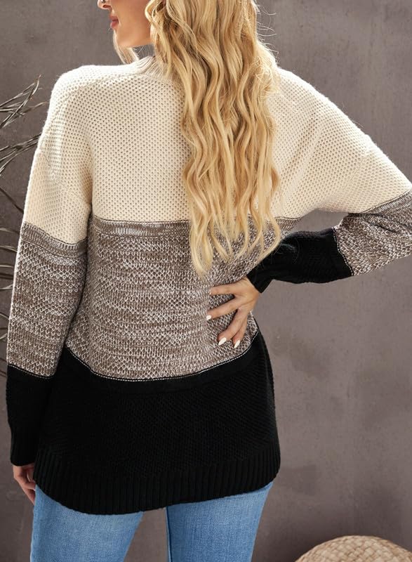 Image of Dokotoo Womens Color Block Sweaters Long Sleeve Pullover Knit Tops