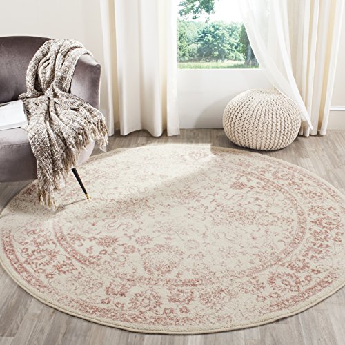 Safavieh Adirondack Collection ADR109H Ivory/Rose Vintage Oriental Distressed Area Rug 6' Round