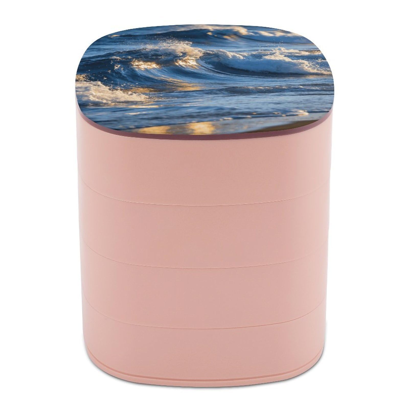 LZQPOEAS Sea Wave Jewelry Box Women Jewelry Organizer Travel Jewelry Case Cute Necklace Ring Storage Organizer 4-Layer Rotating Jewelry Tray Case with Mirror for Bracelets