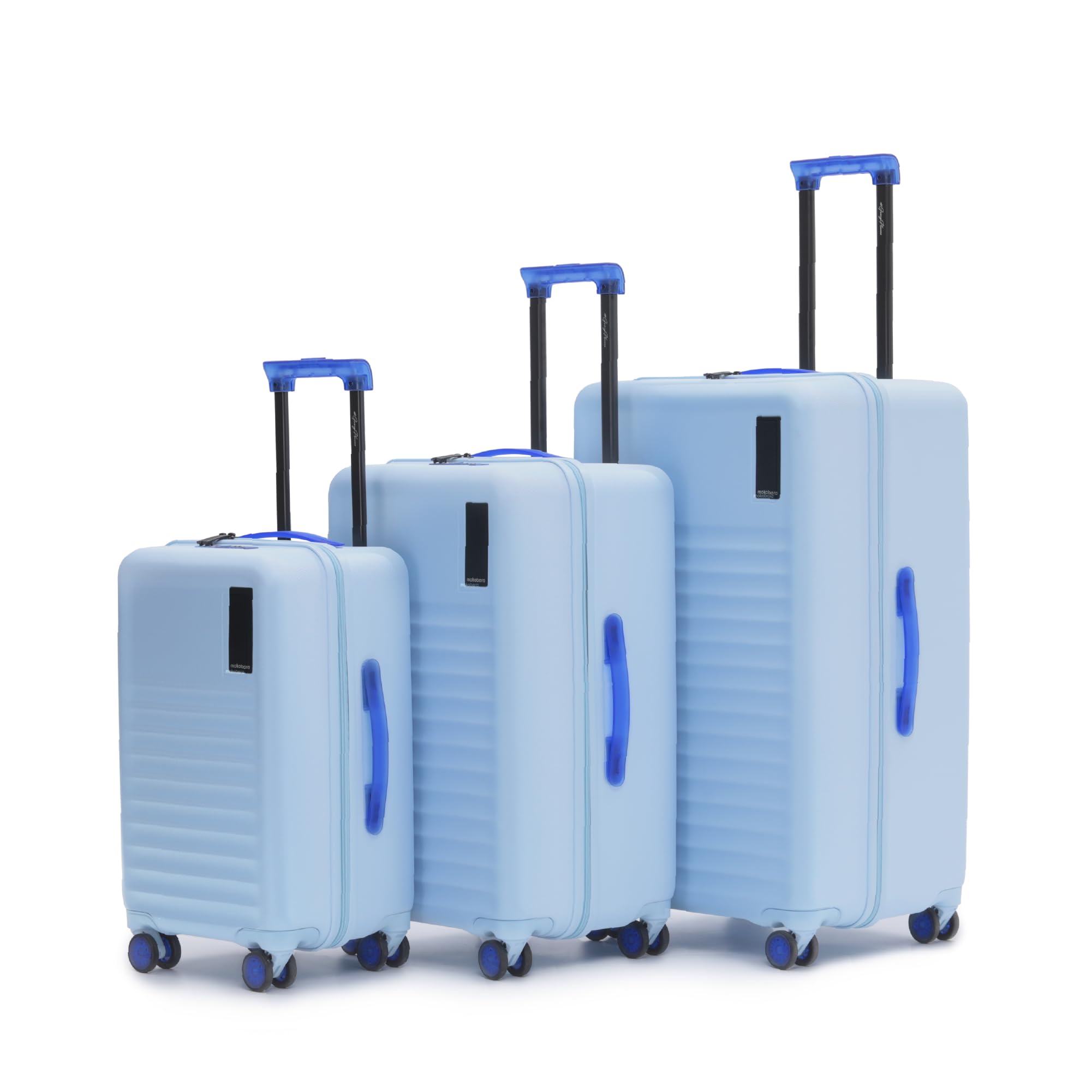MOKOBARA Aisle Trunk Set of 3 Luggage Trolley Bag,Cabin(40L)+Check-in(70L)+Check-in Large(105L),Polycarbonate Hardshell,Frosted Hardware,TSA Lock,8 Silent Wheels,for 30+ Days Travel,Blue(Shy Blue)