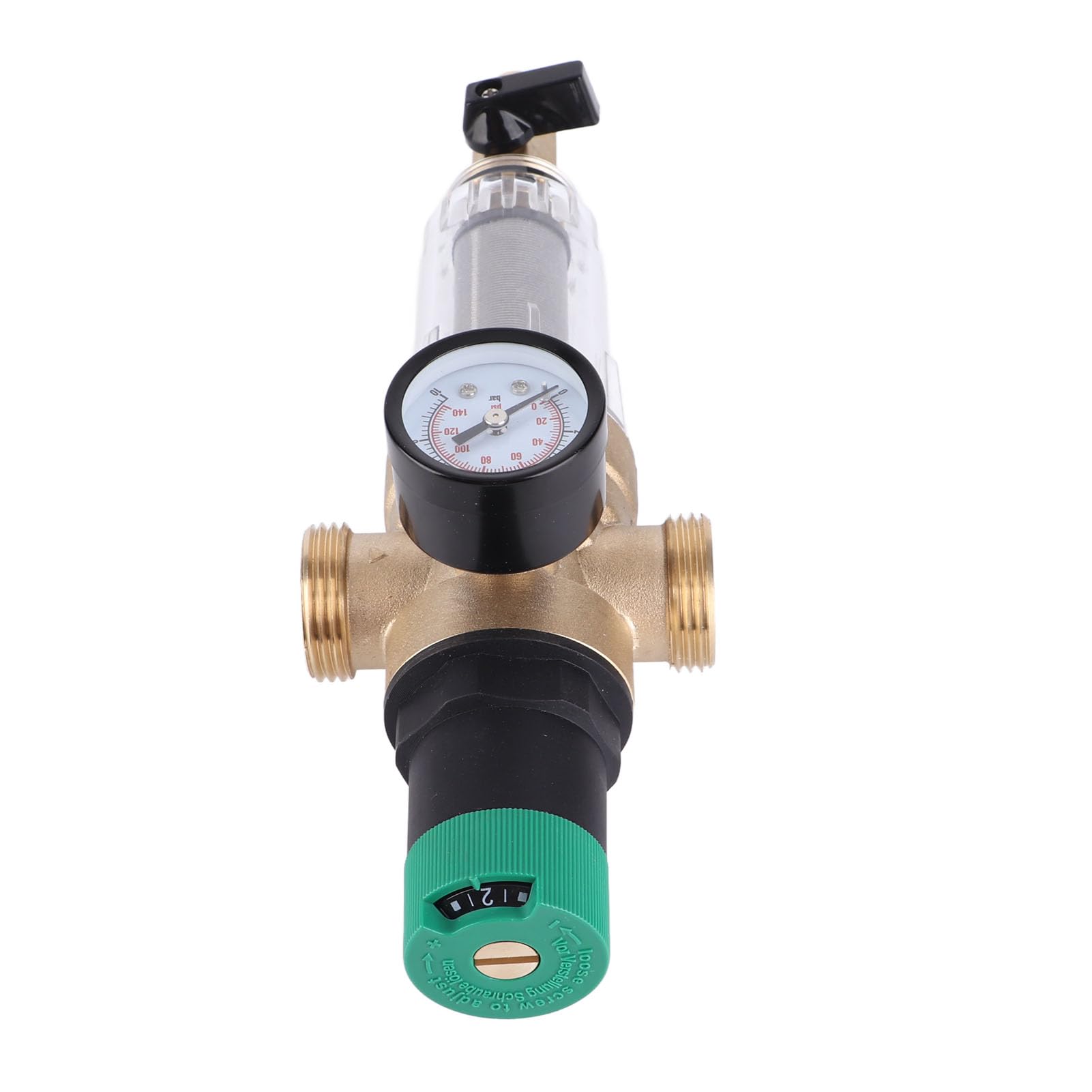 Riduttore di pressione dell’acqua in ottone con manometro, regolatore di pressione dell’acqua per l’impianto idraulico domestico, filtro in acciaio inossidabile da 40 micron,