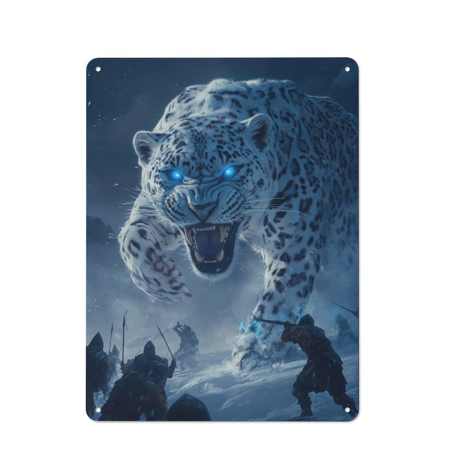 Junmoney Snow Leopard Attack Industrial-Style Metal Sign 40X30cm For Home Bar Wall, Housewarming Wall Decor For People Furnishing Home Bar