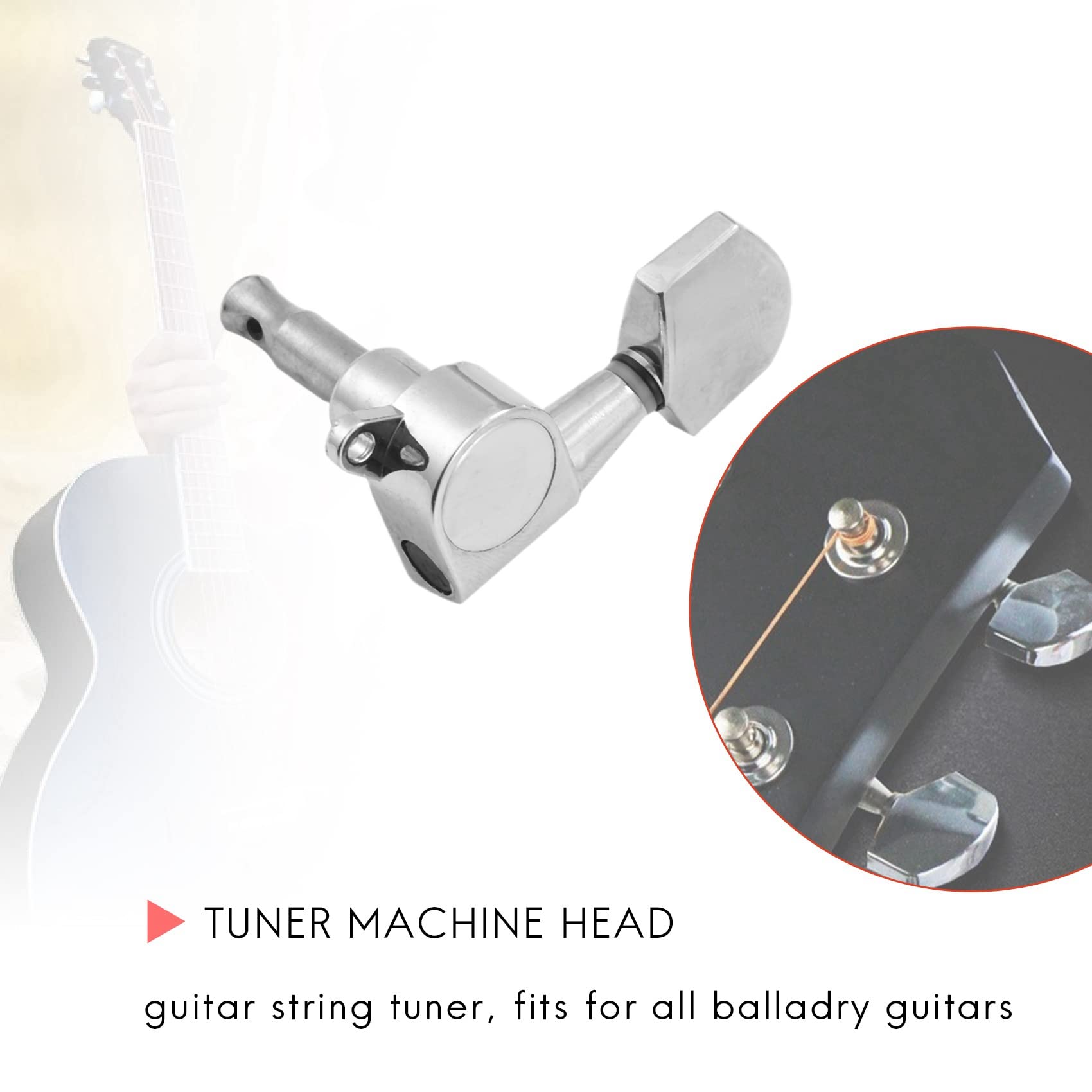 60 Stueck Silber Akustikgitarre Mechaniken Knoepfe Gitarren-Saite Stimmwirbel Tuner (30 Fuer Left + 30 Fuer Rechts)