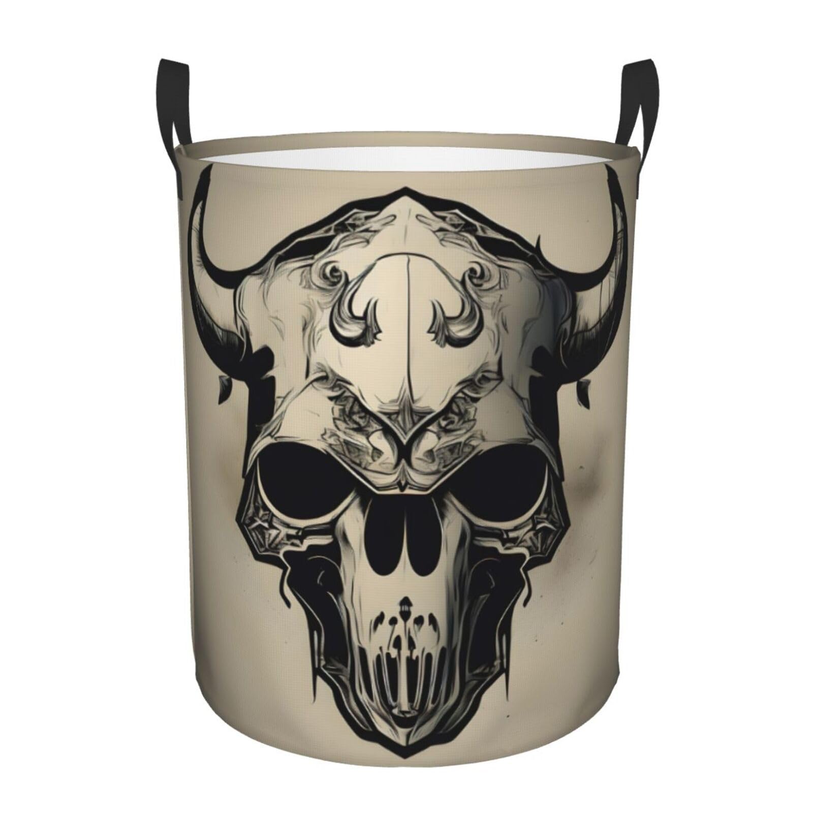 S Collapsible Laundry Hamper Round Runner Bull Skull Print Storage