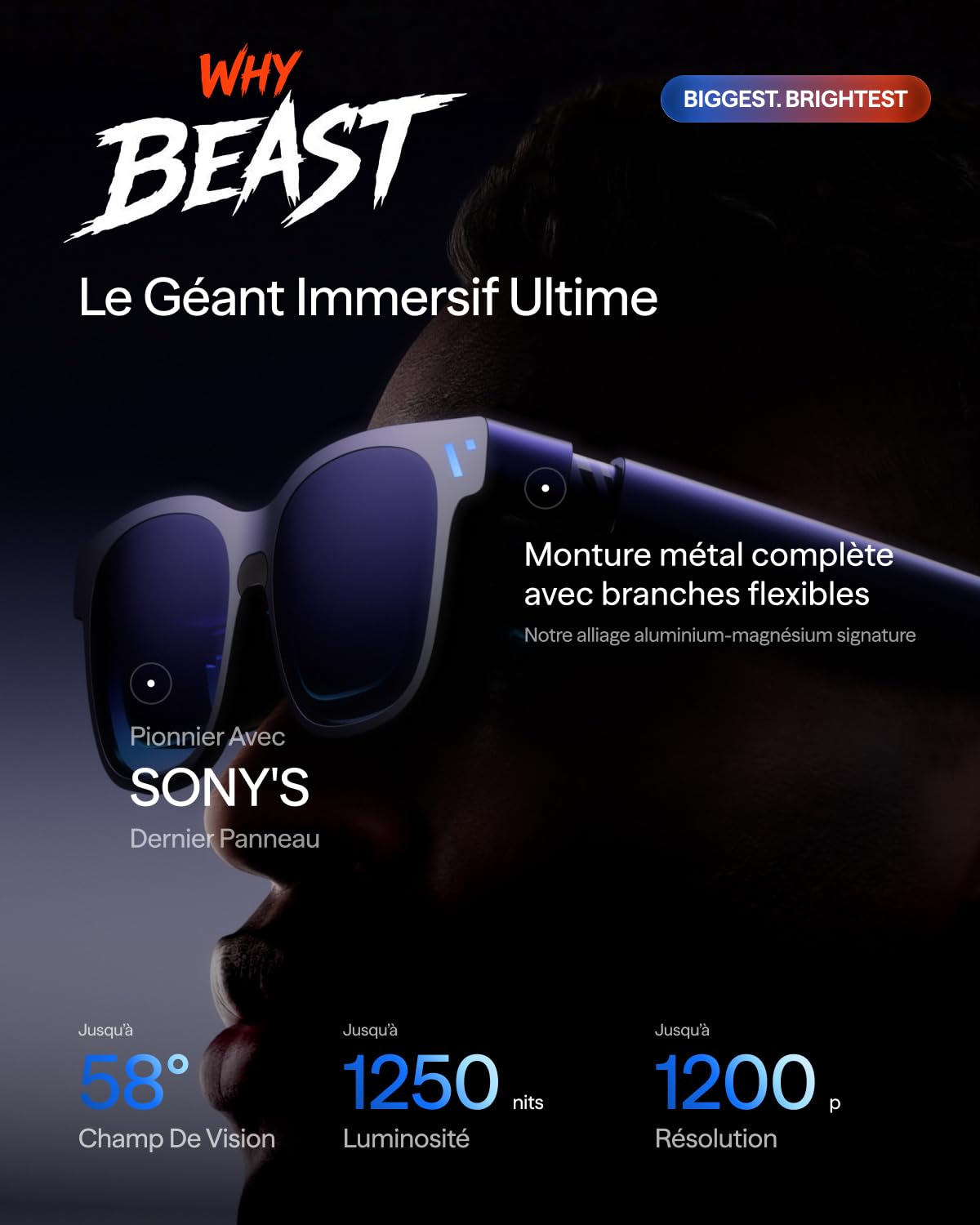 VITURE Beast Lunettes XR, 174” 1200p 58° FOV, VisionPair™ 3DoF Intégré, Harman Audio, Lunettes AR pour iPhone/Android/Mac/PC/Switch 2 – Les Plus Grandes. Les Plus Lumineuses. Les Plus Intelligentes.