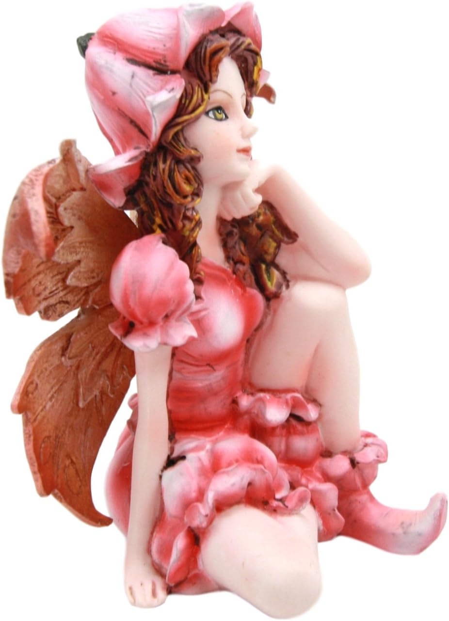 Ebros Miniature Fairy Garden Statue Pink Periwinkle Flower Fairy Collectible Figurine 3"H