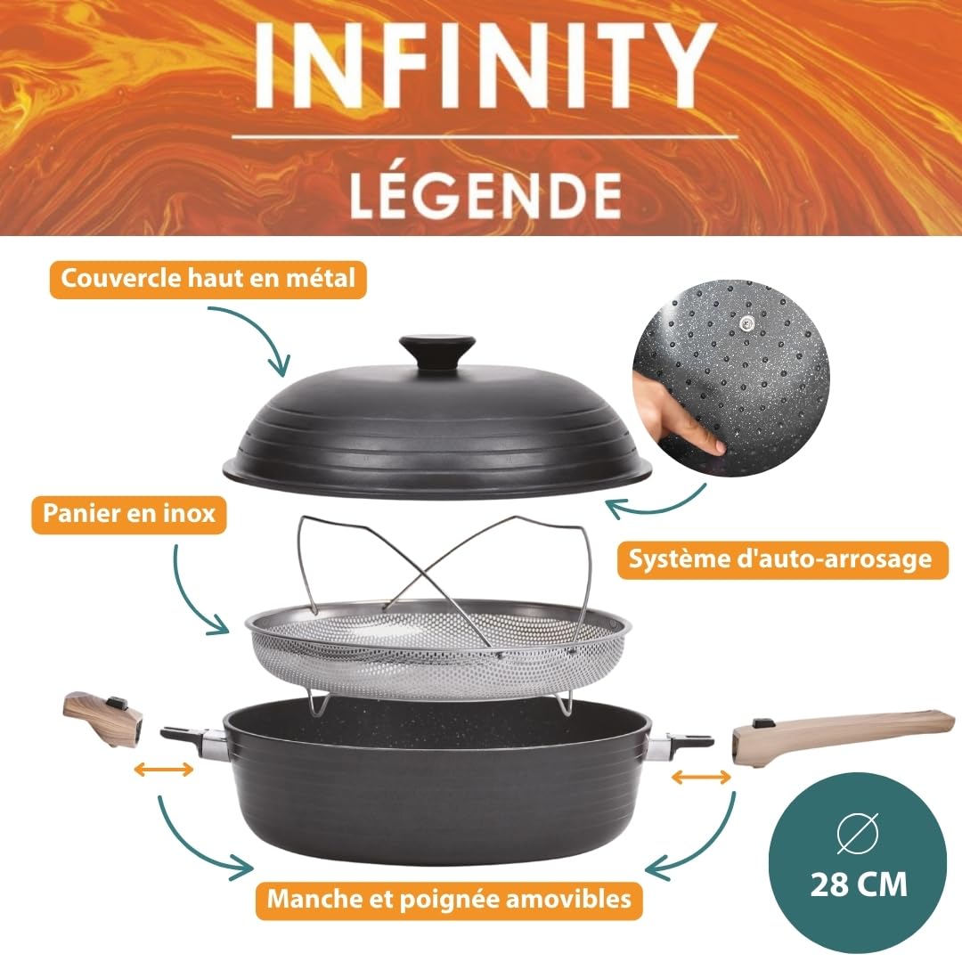 Durandal Légende Poêle multifonction en céramique INFINITY 8-en-1 | Poêle cocotte sauteuse friteuse 28cm, compatible induction