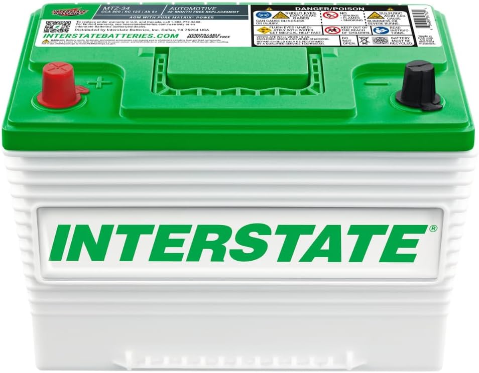 Interstate Batteries Deep Cycling Car Battery 12V 63Ah (AGM) SLI Sealed Lead Acid Top Post (MTZ-34)
