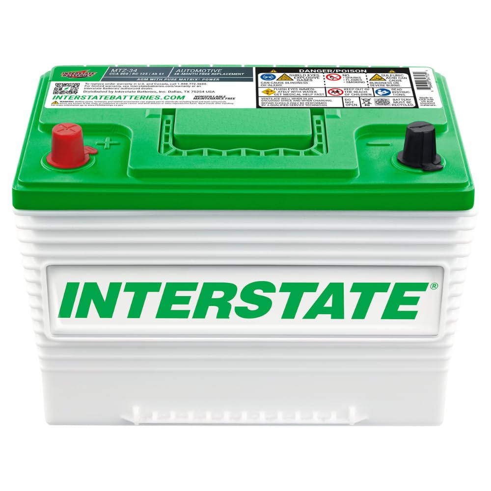 Interstate Batteries Automotive Battery 12V 63Ah Group 34 800CCA SLI Pure Lead AGM Automobile Replacement Battery for Cars