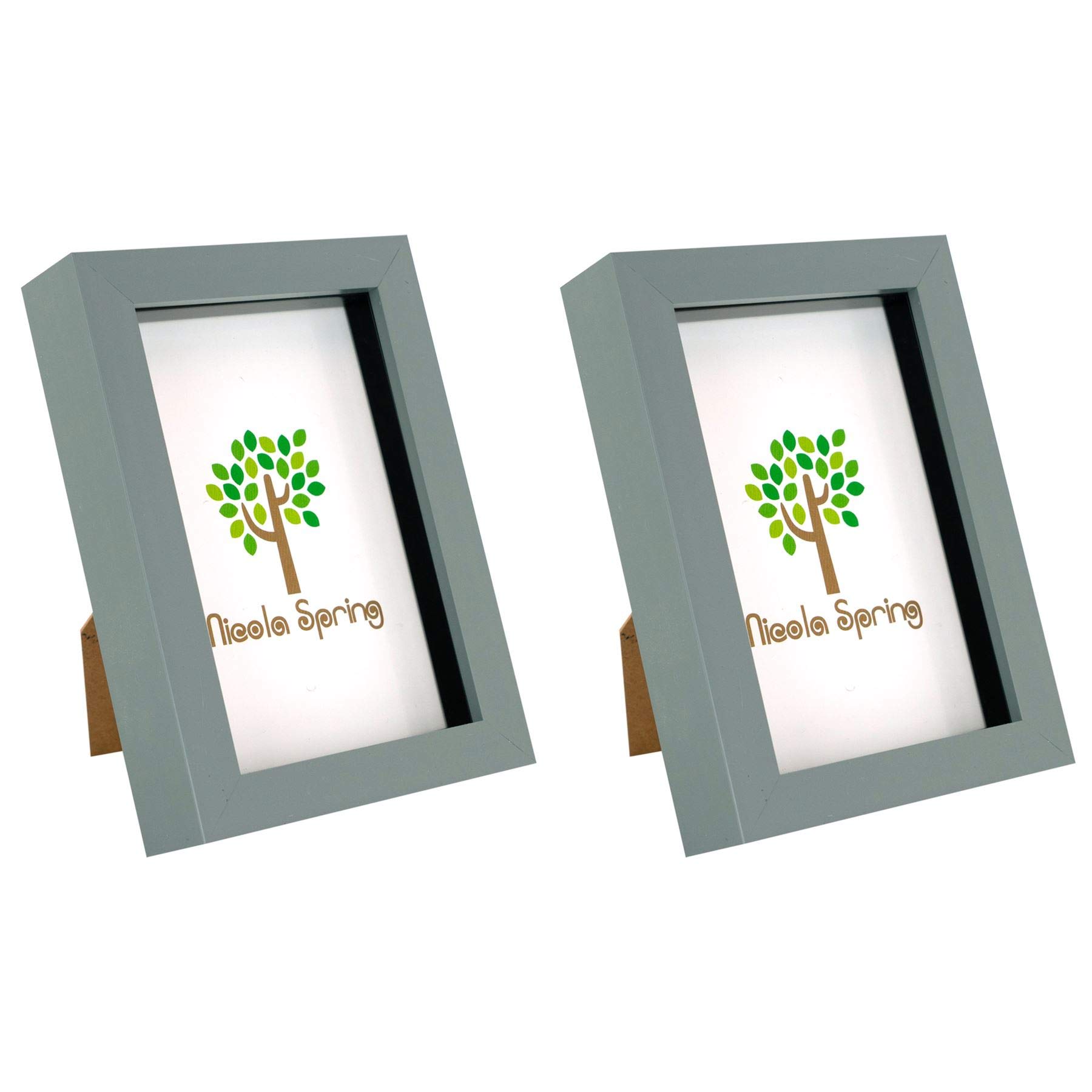 Nicola Spring 3D Shadow Box Photo Frames - 4 x 6 (10 x 15cm) - Pack of 2 - Grey 3D Photo Frame Picture Frame Box Small Portrait Display Case for Crafts, Keepsakes, Wedding, Graduation