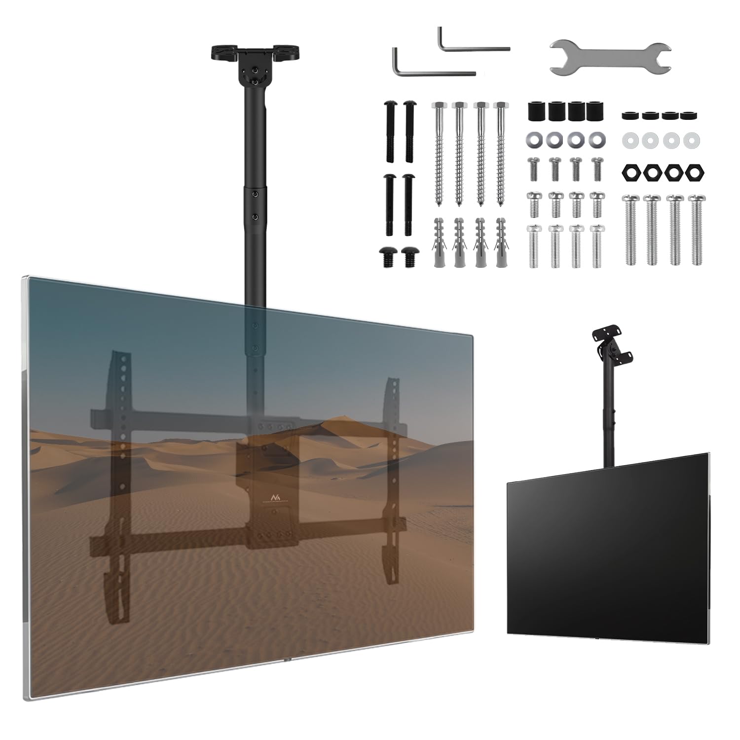 Maclean Support de Plafond pour téléviseur de 43 à 86 ″, capacité de Charge de 60 kg, inclinable, pivotant à 25°, réglable en Hauteur à 180 °, Hauteur réglable de 485 à 925 mm, VESA jusqu'à 600 x 400