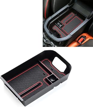 Center Console Organizer Tray and Armrest Storage Box For Toyota RAV4 2019 2020 2021 2022 2023, Armrest Secondary Storage Tray with Mat Red
