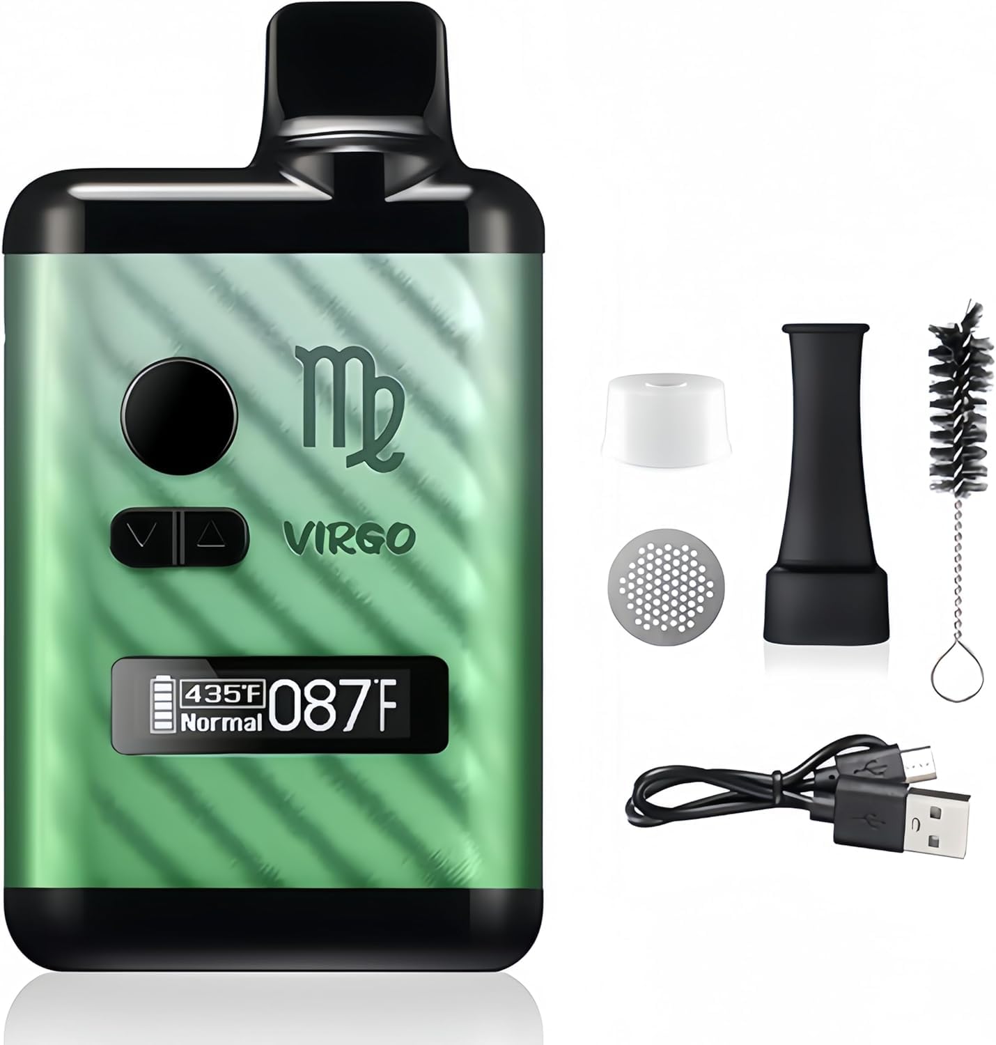 Vaporizzatore per erbe secche Virgo, camera di riscaldamento in ceramica, display OLED e controllo della temperatura (Verde)