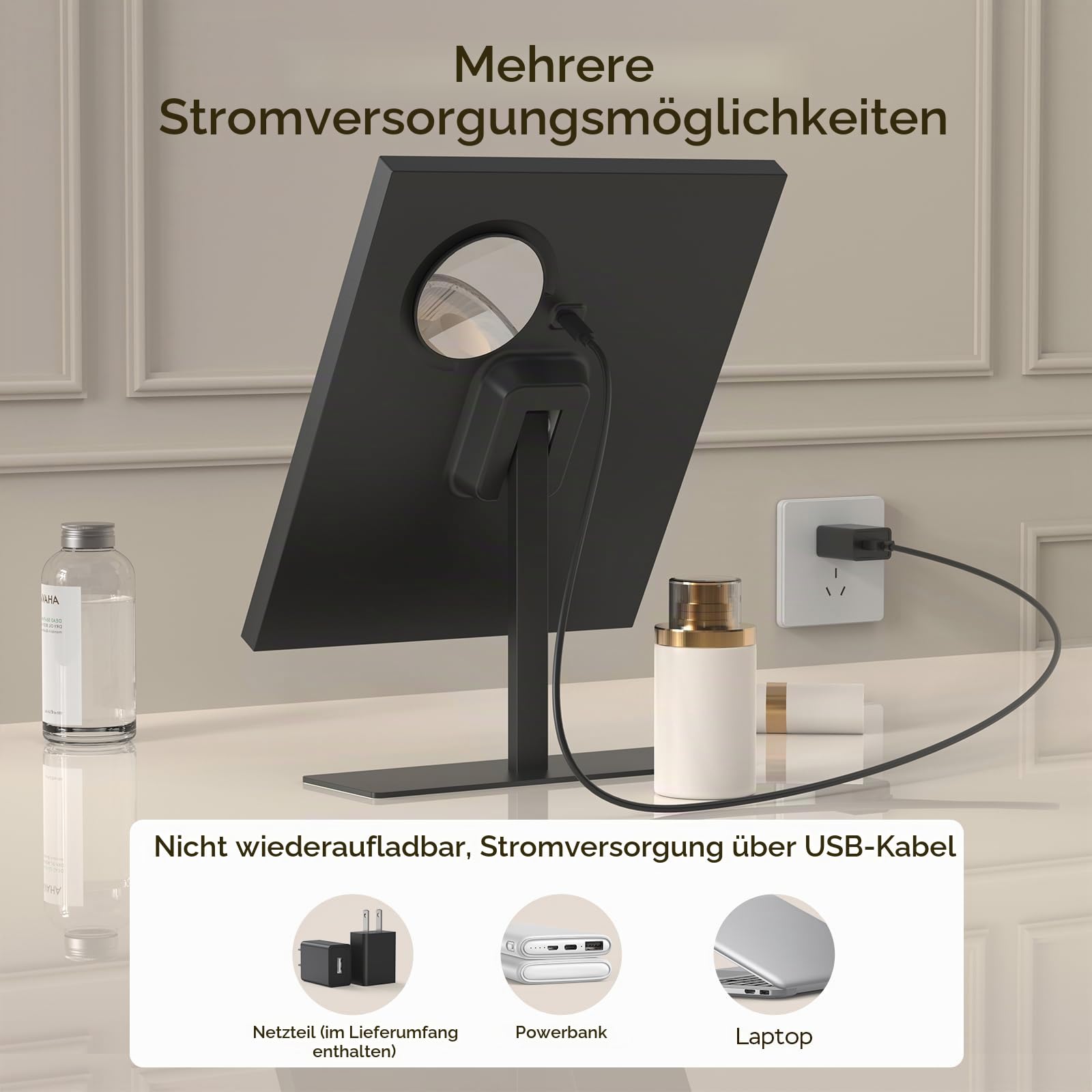 ANTENLICHT Schminkspiegel mit Beleuchtung, Dimmbar Spiegel mit Beleuchtung mit Abnehmbare 10X Vergrößerung, 3 Farbmodi, LED Schminkspiegel mit Licht Hollywood Spiegel, Schwarz